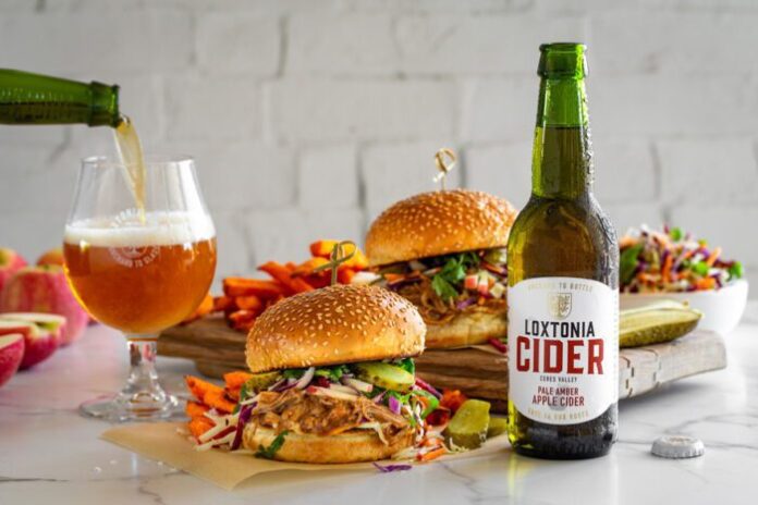 Loxtonia - Pale Amber Cider Braised Pulled Pork Sandwiches pouring landscape LR